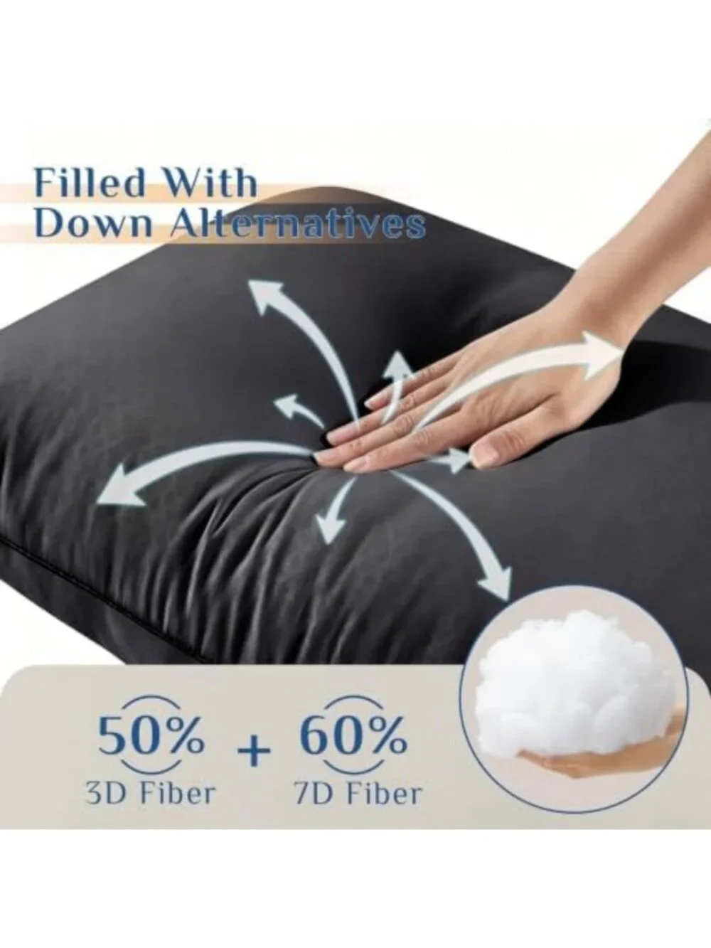 King Size Black Pillows Set of 2 - Washable Firm Support, Soft Down Alternative
